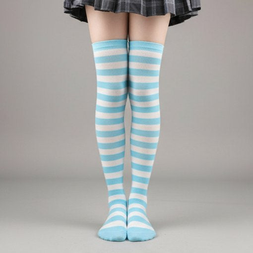 Pastel striped thigh highs