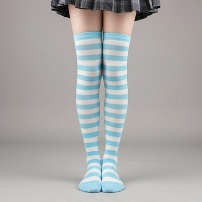 Pastel striped thigh highs