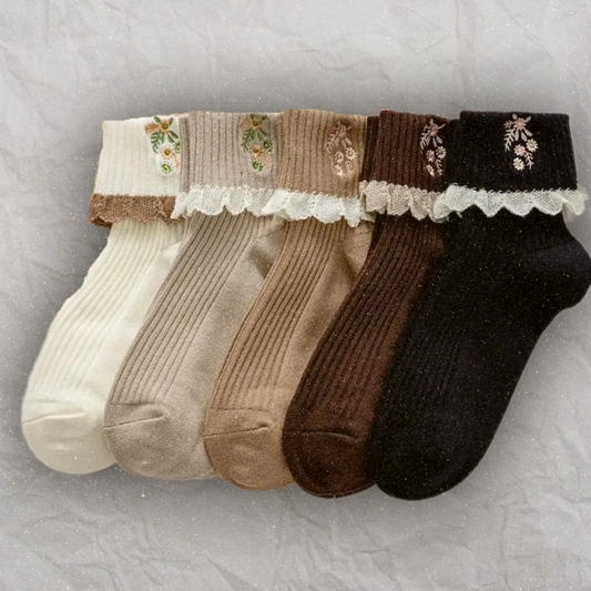 Lange Socken mit Blütenspitze