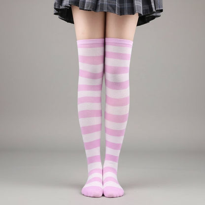 Pastel striped thigh highs