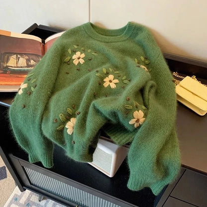 Emerald Bloom Knit Sweater