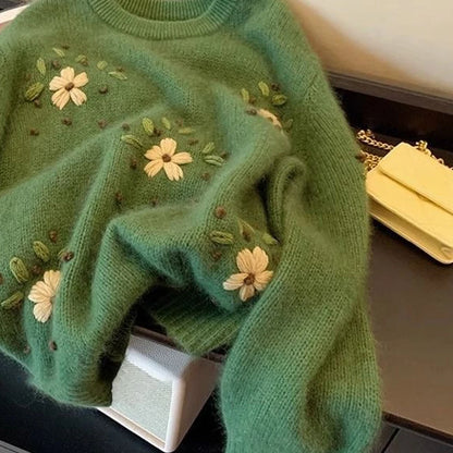 Emerald Bloom Knit Sweater