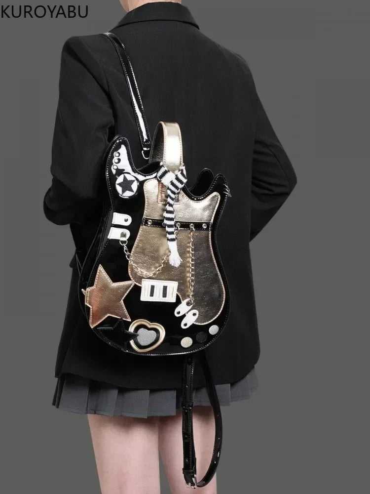 Mochila de PU con diseño de guitarra de Harajuku