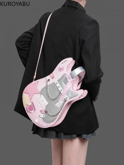 Mochila de PU con diseño de guitarra de Harajuku