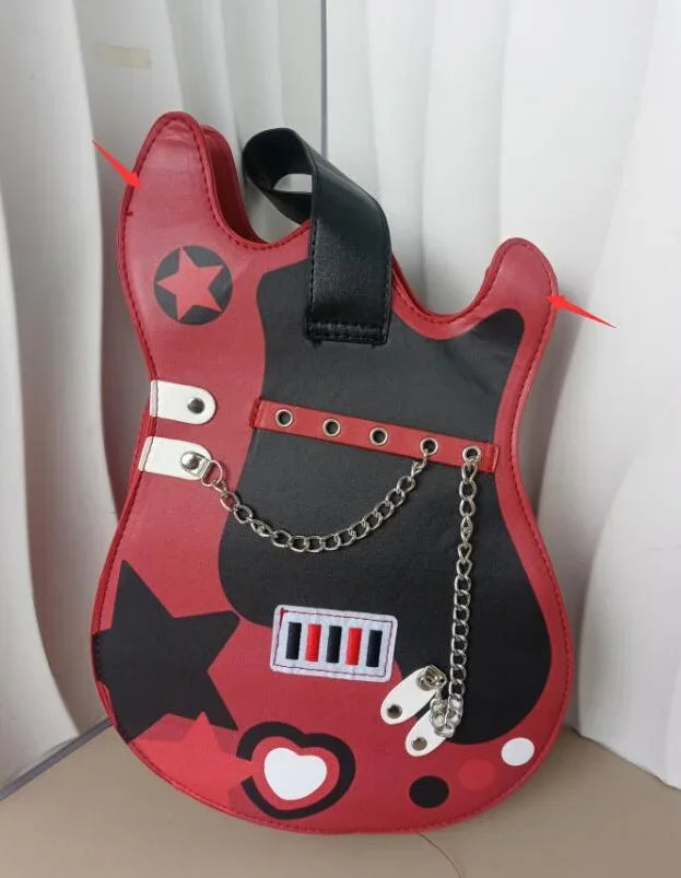 Mochila de PU con diseño de guitarra de Harajuku