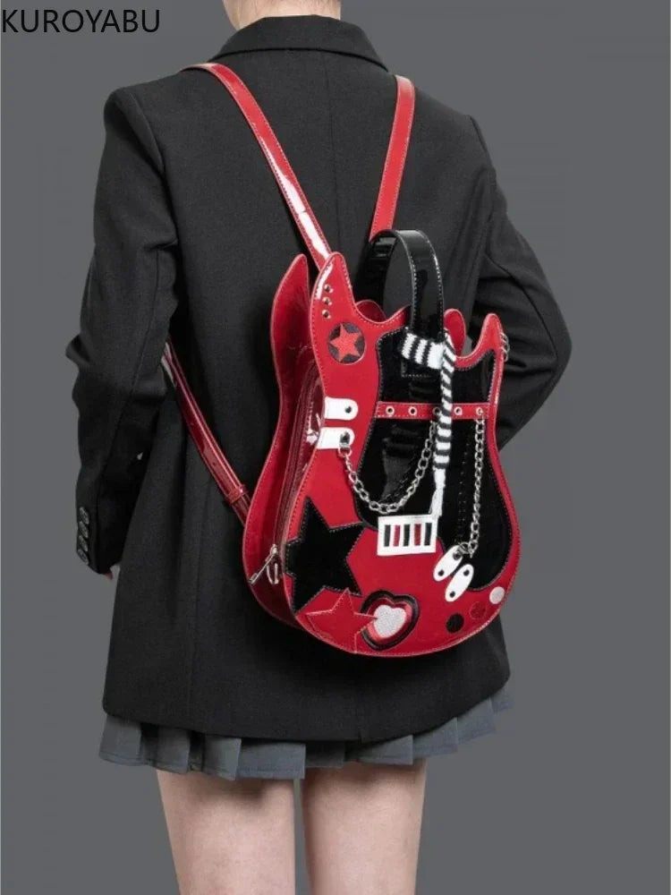 Mochila de PU con diseño de guitarra de Harajuku