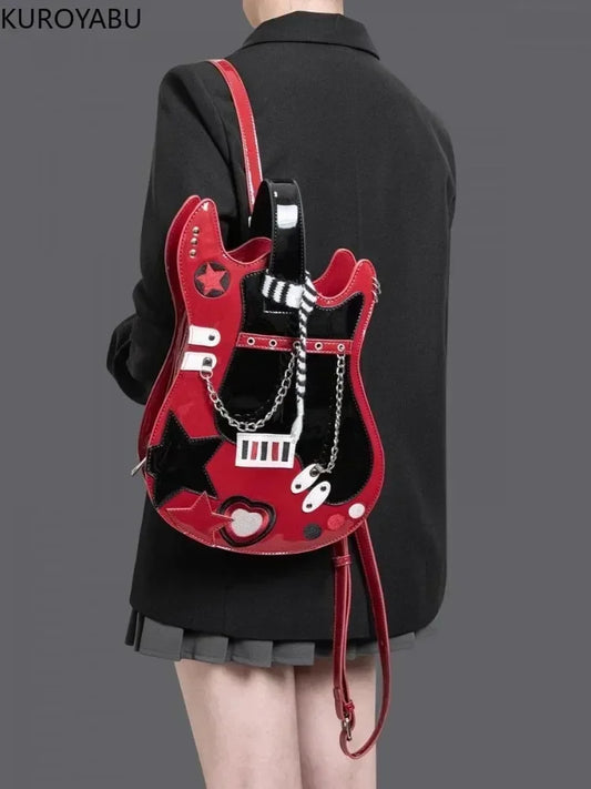 Mochila de PU con diseño de guitarra de Harajuku