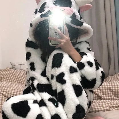 Conjunto de pijama de vellón con estampado de vaca Moo-dy Nights