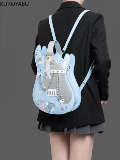 Mochila de PU con diseño de guitarra de Harajuku