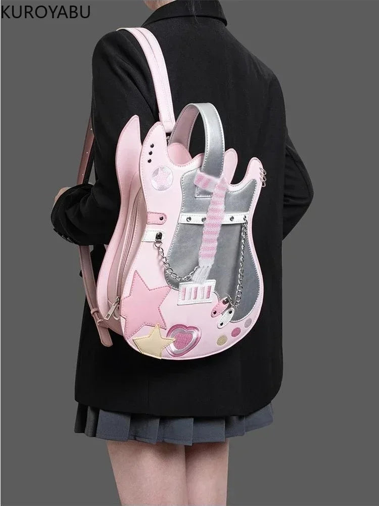 Mochila de PU con diseño de guitarra de Harajuku