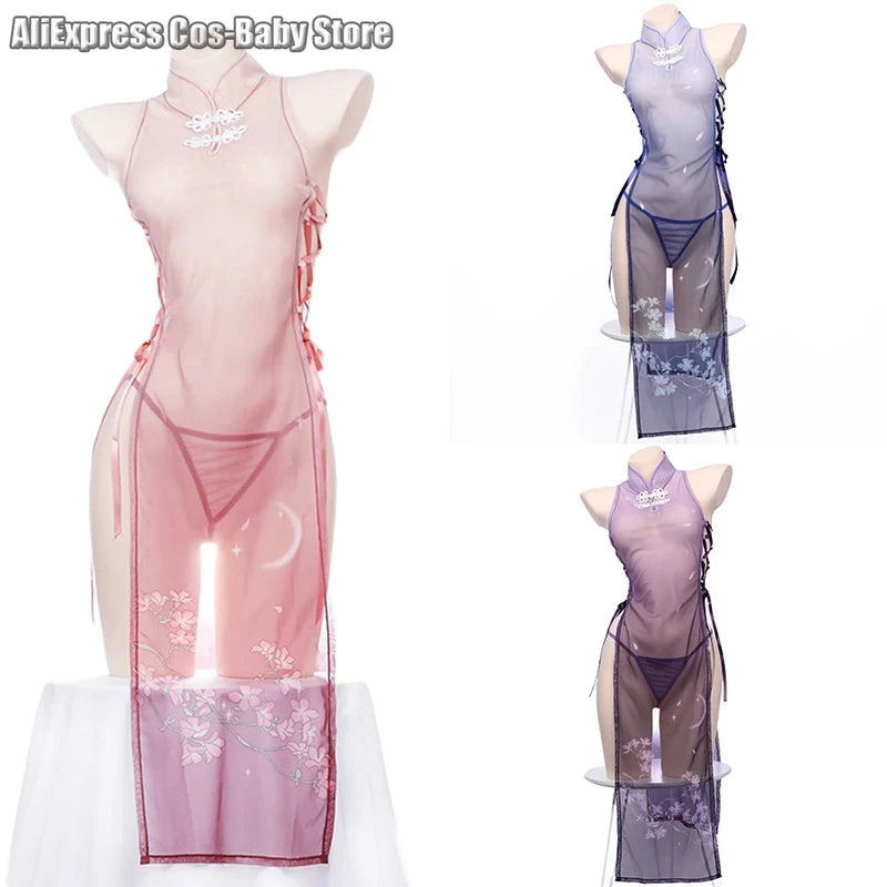 Blush Sakura Sheer Cheongsam Cosplay Set