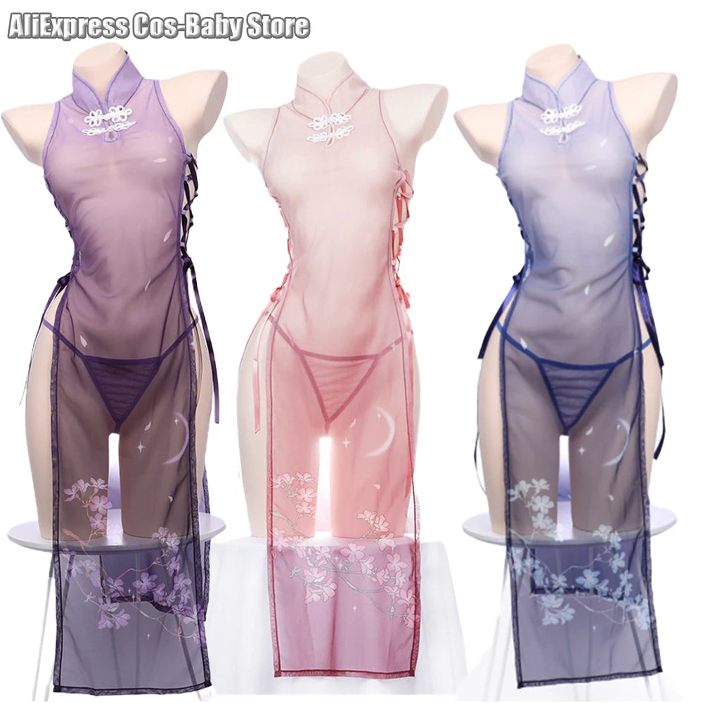 Blush Sakura Sheer Cheongsam Cosplay Set