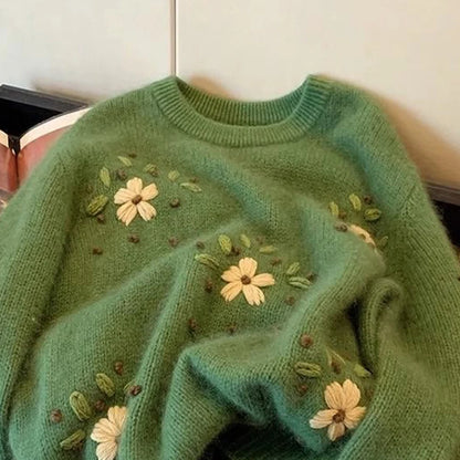 Emerald Bloom Knit Sweater